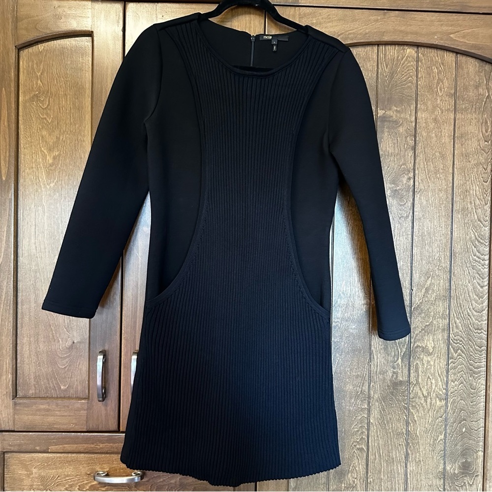 Maje Black Rosita Trapeze Dress Scuba